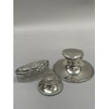 Pair of silver specimen vases and four various silver candlesticks A/F together with silver