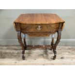 20th century rosewood veneered work table, with bowed front drawer with mother of pearl