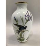 Franklin porcelain 'The Meadowland Bird Vase', painted with swallows and irises, signed to base,