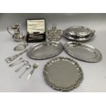 Quantity of silver plate comprising, pair of nutcrackers in case, vegetable dishes and oval