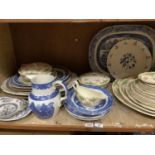 Quantity of 19th century blue and white meat plates together with quantity of Brindley Creampetal