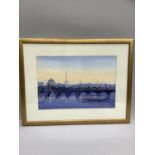 Gaston, J. View of Paris at dusk, watercolour on paper, signed to bottom right, 51cm x 34.5cm