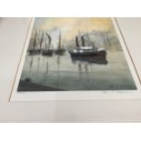After John J Holmes, Masted ships and Tug Boat, limited edition print 428/450, signed to bottom