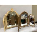 Cream moulded triptych mirror and a gilt example