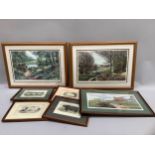 Three golfing prints after Terry Harrison signed to bottom right together with four engravings of