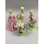 Royal Worcester figure Friday's Child no.3261, 17cm high, together with figures June and April No.