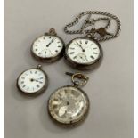 Four late 19th. and 20th. Century pocket watches all in silver cases with various movements and