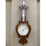 Early 20th century Art Nouveau oak Rapid Indiciating Aneroid barometer with pierced case, H.Manley