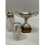 A George V silver trophy cup, Sheffield 1932 for Walker and Hall, of hexagonal outline, two