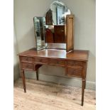 20th century mahogany triple mirror dressing table with six drawers on Regency style legs together