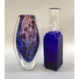 Makora Polish blue studded bottle vase, 34cm high together with a Zelezny Brod Sklo studio vase