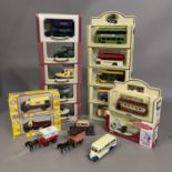 A collection of 18 die cast models, including five Oxford Die Cast delivery vans (boxed), six Days