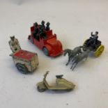 A collection of four die cast models from, including a Betal Fire Truck complete with five