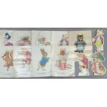 Nine Beatrix Potter posters depicting characters from the Peter Rabbit books, printed by Frederick