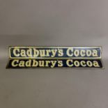 A pair of Cadbury’s Cocoa painted tin advertising signs.