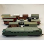 A Hornby Dublo 00 Deltic Diesel locomotive in BR green, along with 12 models of rolling stock