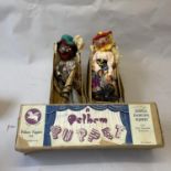 An early pair of boxed Pelham Puppets comprising of The Minstrel and Mitzi, along with a spider.