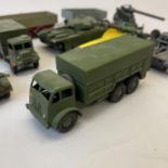 A collection of die cast military models including a Dinky 651 Centurion Tank, a Dinky 622 Ten Ton