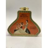 A vintage printed tin for Three Flowers talcum Richard Hudnut, of vase flask shape printed with lady