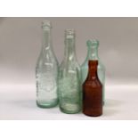 Harrogate Spa Table Water glass bottle with crest in shield, another smaller together with two