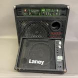 A four-piece PA system, comprising a Laney CP10 amplifier, a Trace Elliot 7215-SMC bass amplifier