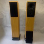 A Pair of Mission Freedom 5 three way bandpass loudspeakers with bi-wiring capability, mounted on