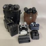 A selection of cased binoculars, including Lieberman and Gortz 20x45, Zenith 10x50, three other