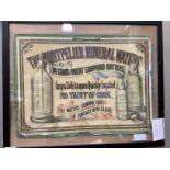 Advertising - a vintage Montpellier Mineral Waters chrono lthograph printed sign, mounted on card,