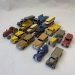 A collection of early Dinky Die Cast models including 27F Estate Car, Loudspeaker Van, Austin