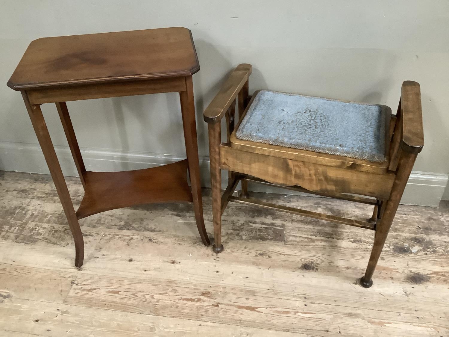 A mahogany occasional table on splayed legs with under tier together with a mahogany piano stool - Image 3 of 3