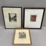 An etching by E Joyce Shillington Scales, signed, with two limited edition signed prints 'The