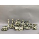 Quantity of Masons Ironstone Chartruse pattern tableware decorated in green and gilt comprising,