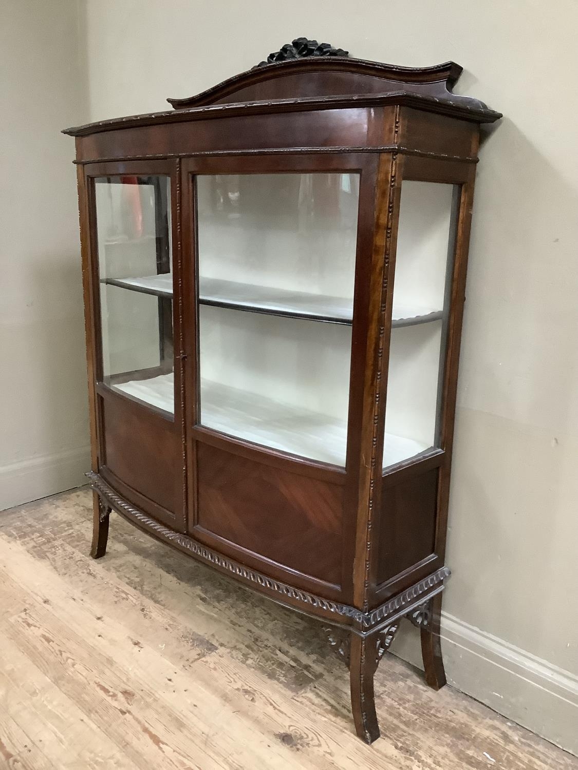 An Edwardian mahogany double bow fronted cabinet with glazed doors over three internal shelves, - Image 2 of 2