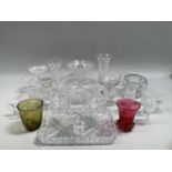Quantity of glassware comprising pair of Stuart crystal trifle bowls, three cut flower vases, six