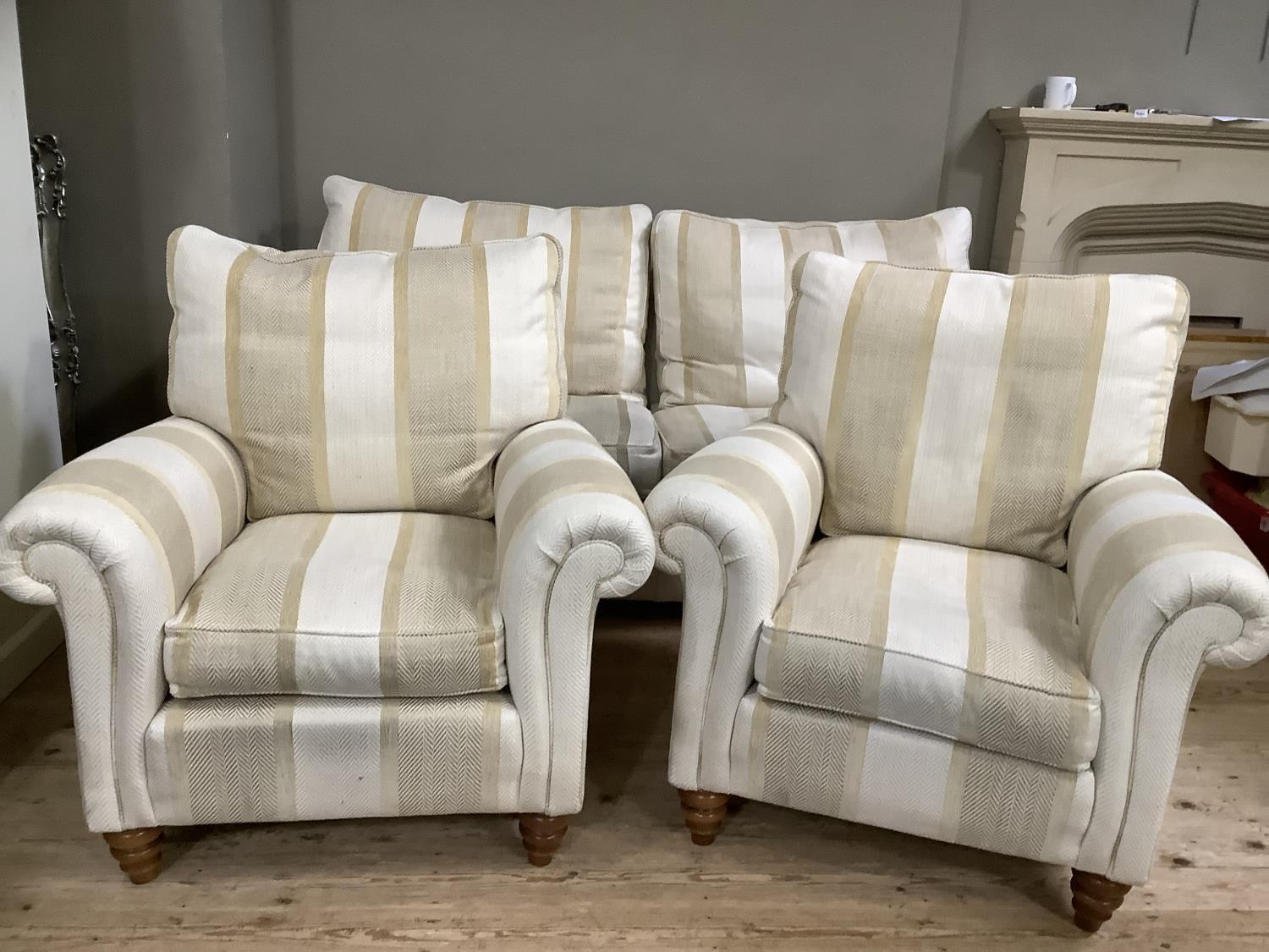 A Duresta three seater sofa upholstered in ecru and cream herringbone fabric together with two - Image 4 of 12