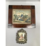 A miniature painting of a romantic couple beneath a tree, signed De Velly within a rubbed silver