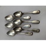 A set of six early Victorian silver fiddle pattern teaspoons with shell terminal and engraved with