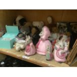 Quantity of teddy bears including Russ, pottery models of mice, French hand painted faience