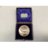 Silver dog prize medallion by J A Restall – not awarded 45mm in velvet lined case Mint State