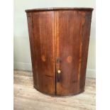 Victorian oak banded corner cabinet with reeded pilasters to each side, the interior with two