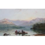 J A Houston RSA (1813-1884), Lake and mountain landscape with figures in a rowing boat crossing