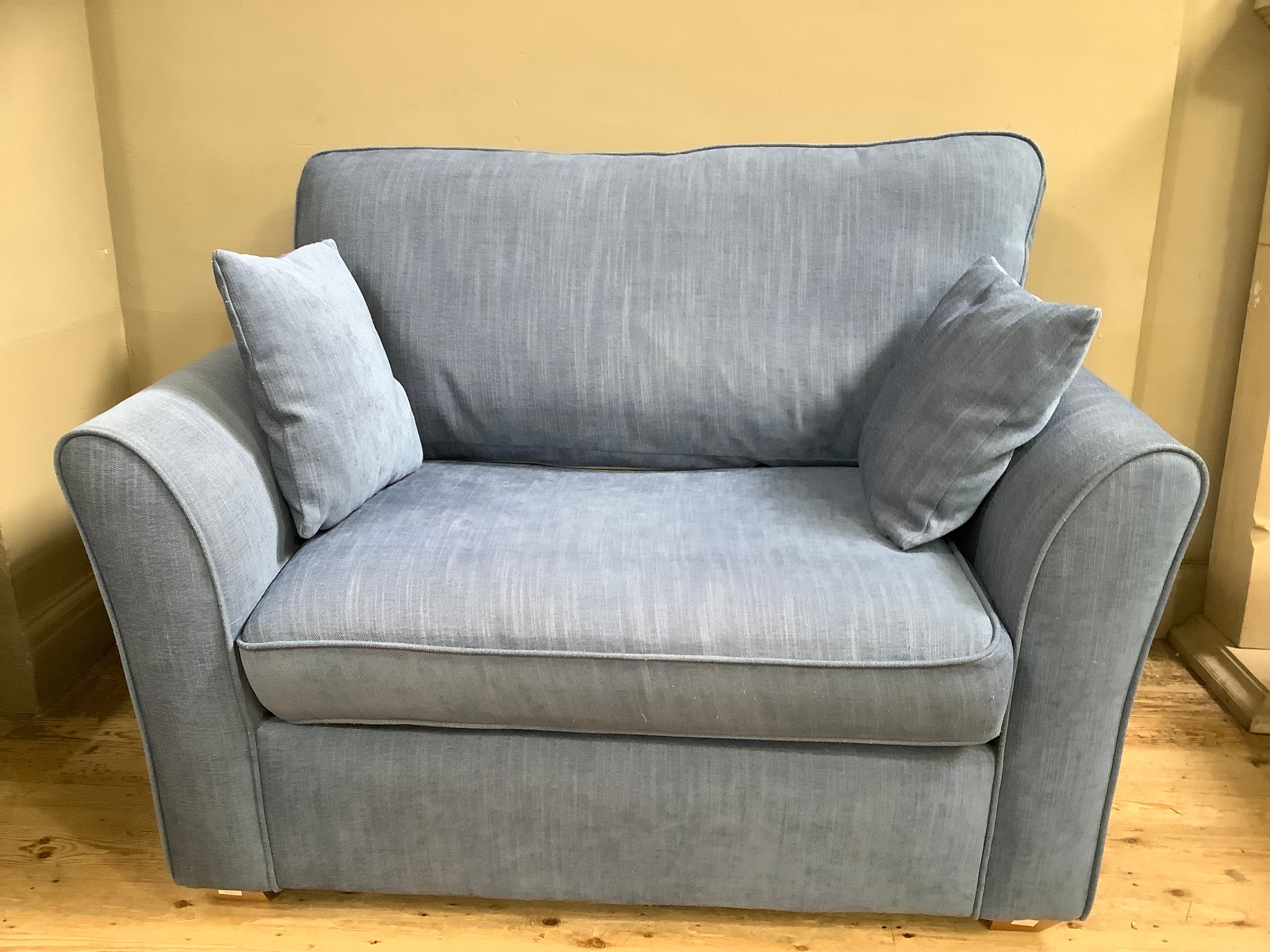 Upholstered armchair-sofa bed of single size, upholstered in blue fabric, 127cm wide
