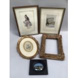 A 19th century coloured engraving by Tyrolen Waltz in oval gilt frame, another colour engraving