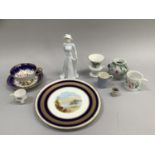 19th century cobalt and gilt plate with painted scene, blue and gilt Paragon cup and saucer with
