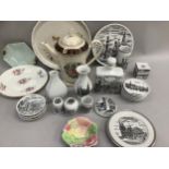 A quantity of German souvenir porcelain comprising plates, bottles, vases, decanters etc with