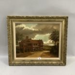 Schales, Steven oil on canvas of Tudor mansion in gilt moulded frame