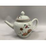 18th century Chinese famille rose teapot, of globular form with c-shaped handle and straight