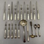 A collection of early to mid 20th centurysilver plate cutlery with mother of pearl handles, fruit