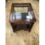 Glass topped Regency style mahogany reproduction coffee table with fluted legs and pierced