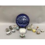 Small quantity of ceramic and metal mounted pillboxes including Royal Crown Derby and Limoges, scent